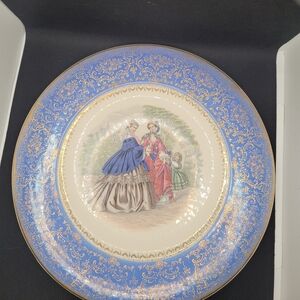 Vintage Century by Salem Plate 23K Gold Victorian Scene Blue Gold Trim